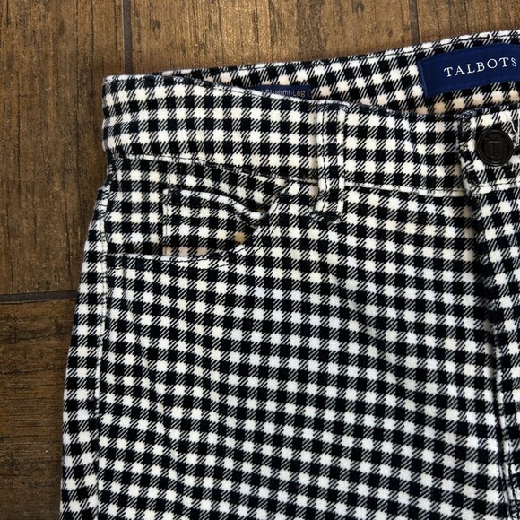 Talbots Black and White Check Velvet High Waist Straight Leg Jeans Size 2 Petite - Picture 8 of 10